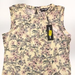 Karl Lagerfeld PARIS 🌸 Beautiful Mint Green w/Pale Pink Flowers Sleeveless SZ M